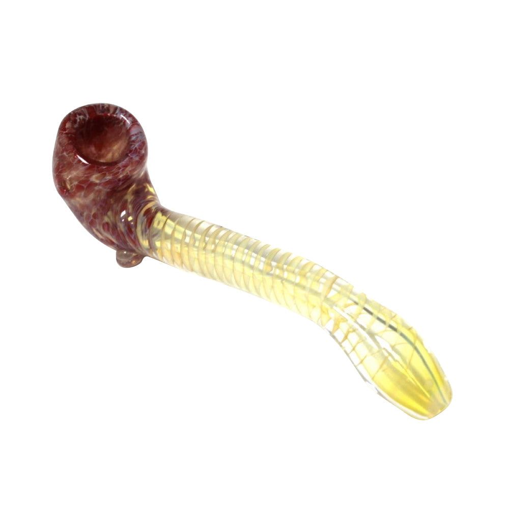 6-inch gold fumed swirl Sherlock pipe featuring an artistic inner swirl pattern, classic curved design, durable glass construction, smooth polished finish, and distinctive gold detailing.