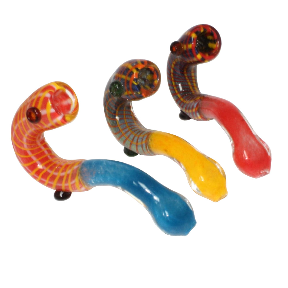 6-inch multi swirl color heavy duty Sherlock glass pipe featuring vibrant swirl patterns, classic curved design, thick durable glass construction, smooth polished finish, and artistic styling.