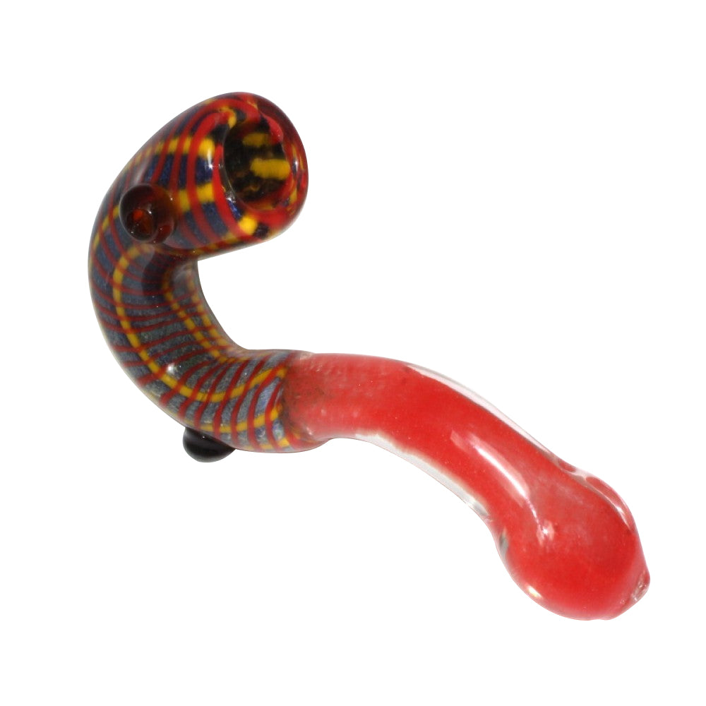 6-inch multicolor swirl heavy duty Sherlock pipe featuring vibrant glass colors, artistic swirl design, classic curved shape, durable construction, and smooth polished finish.
