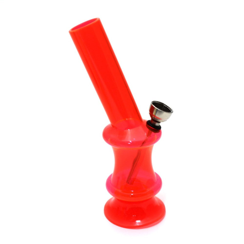6-inch Skinny Acrylic Water Pipe with solid-color body, metal downstem, bowl with screen, compact design, durable construction, and stable base.