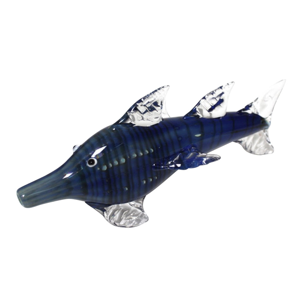 7.5-inch dolphin glass hand pipe featuring a detailed dolphin-inspired design, sculpted glasswork, durable glass construction, smooth polished finish, and artistic ocean-themed styling.