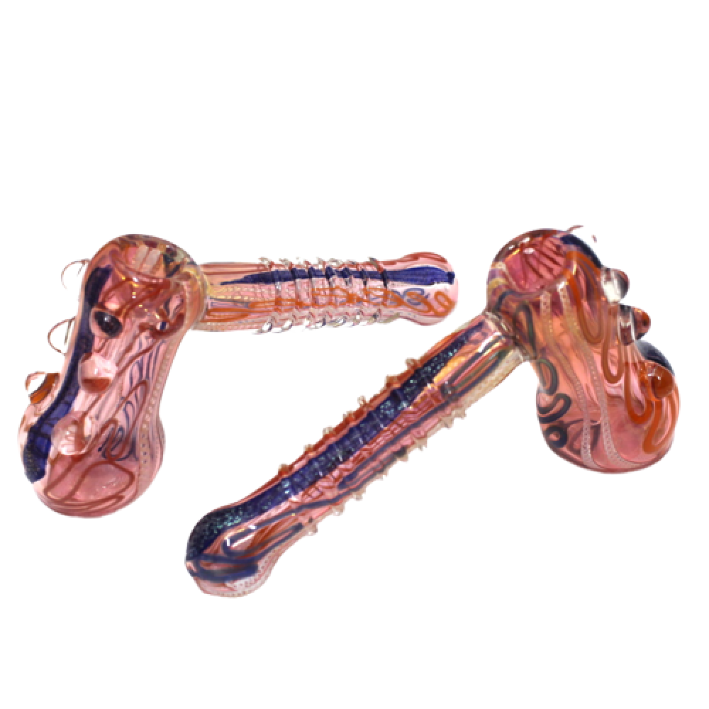 7-inch Dicro Color Art heavy-duty glass hammer bubbler featuring vibrant artistic colors, a large size, and distinctive hammer design.