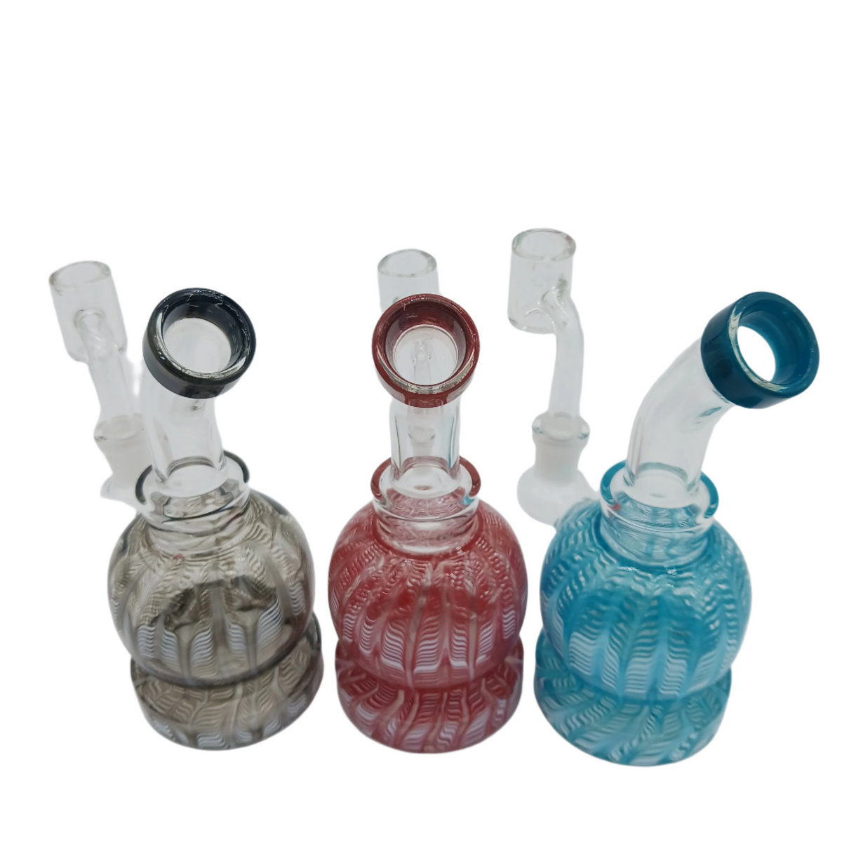 7-inch Fancy Design Color Dab Rig Water Pipe featuring a stylish decorative design, vibrant color accents, durable glass construction, and 14mm male banger.
