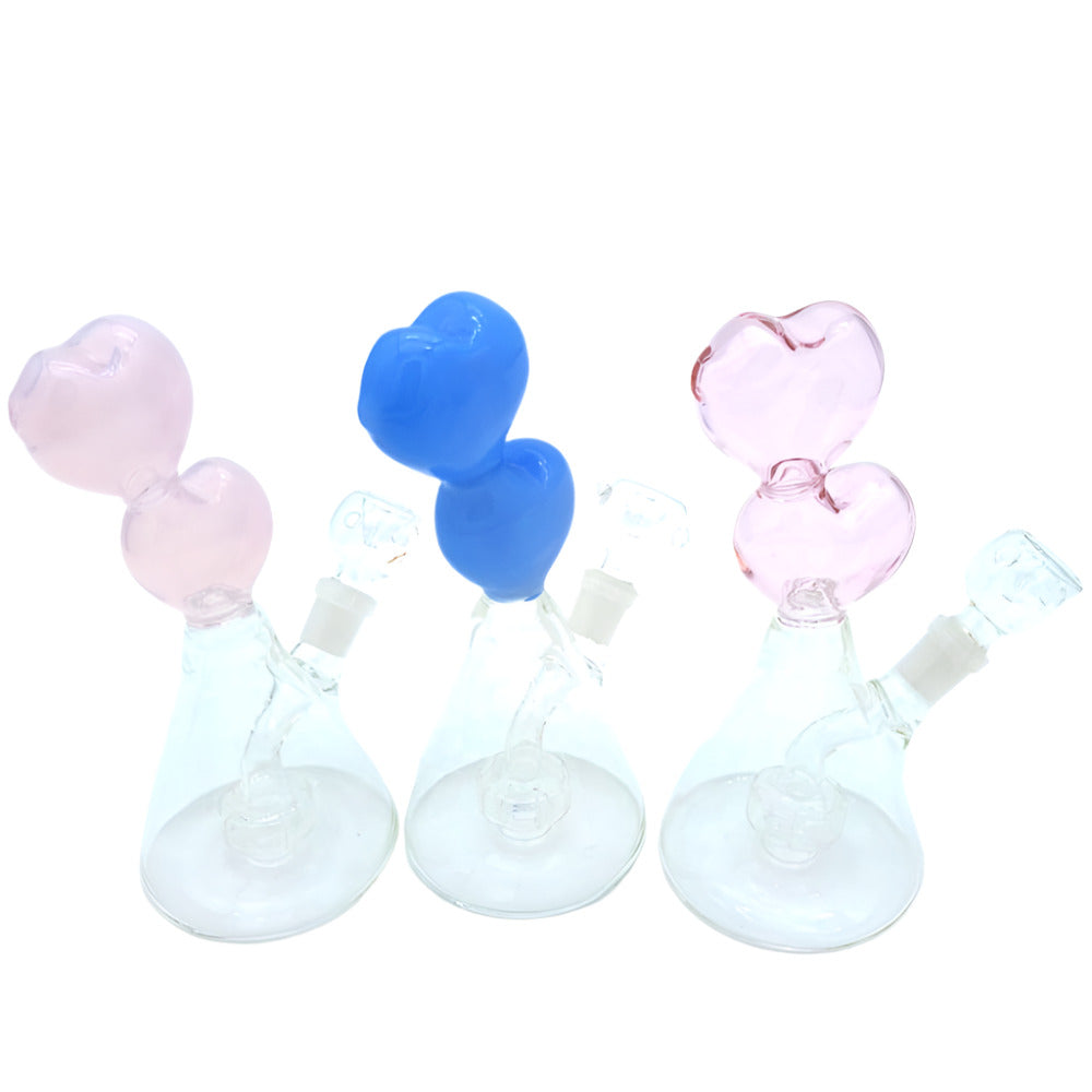 7-inch solid color dab rig water pipe with double heart design and bowl