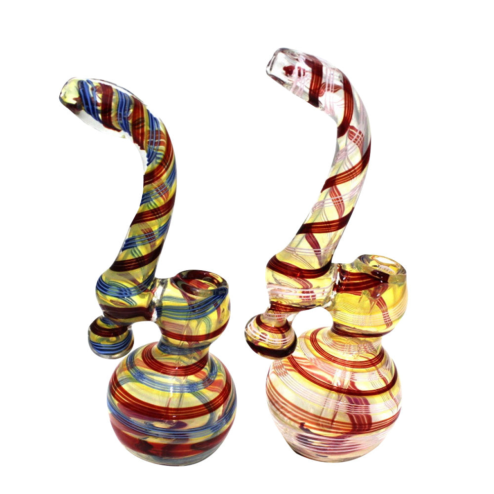 8.5-inch multi swirl color Sherlock style glass bubbler featuring vibrant swirl patterns, curved design, large size, and durable glass construction.