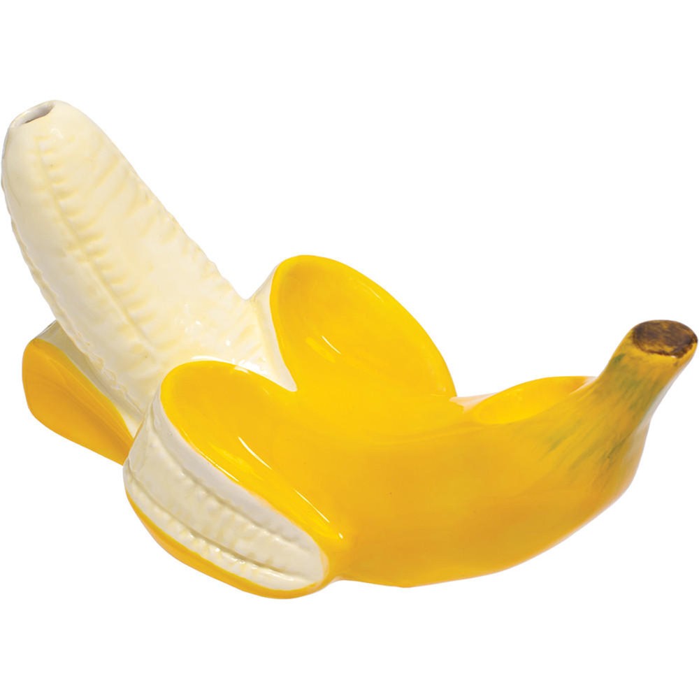 8-inch banana ceramic hand pipe featuring a unique banana-inspired design, curved profile, smooth ceramic finish, and distinctive styling.