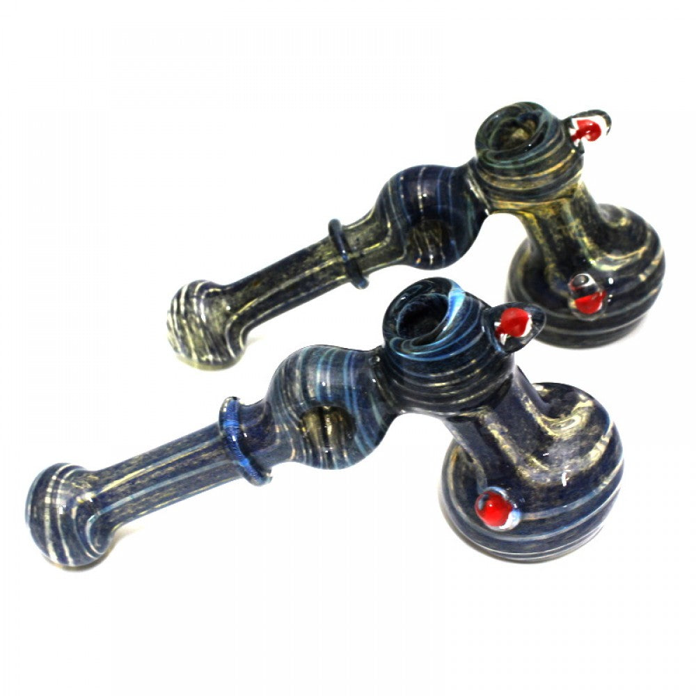 8-inch blue art color design hammer glass bubbler featuring vibrant blue artwork, large size, distinctive hammer shape, and durable construction.