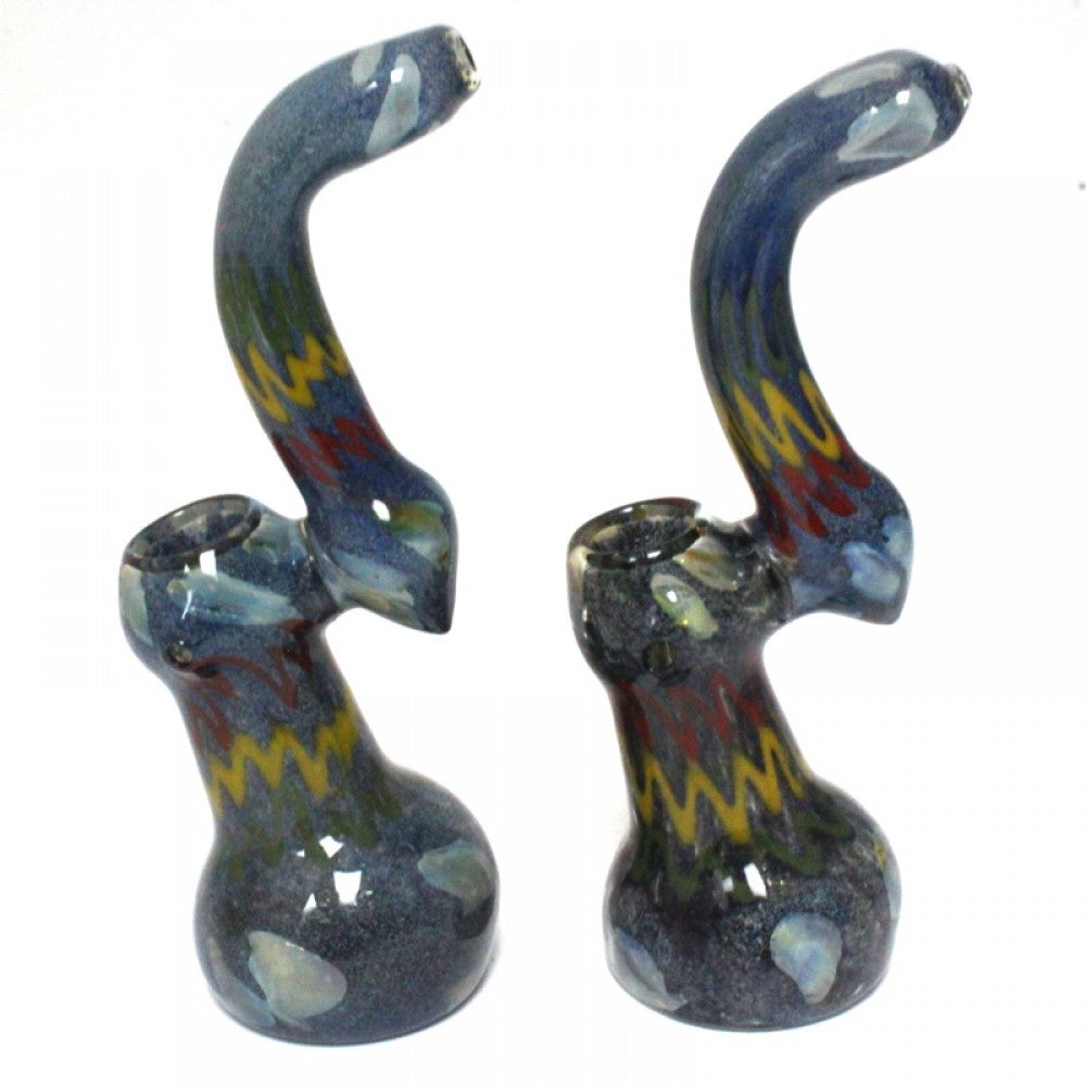 8-inch blue Rasta color heavy-duty Sherlock glass bubbler featuring vibrant color detailing, curved design, large size, and durable construction.