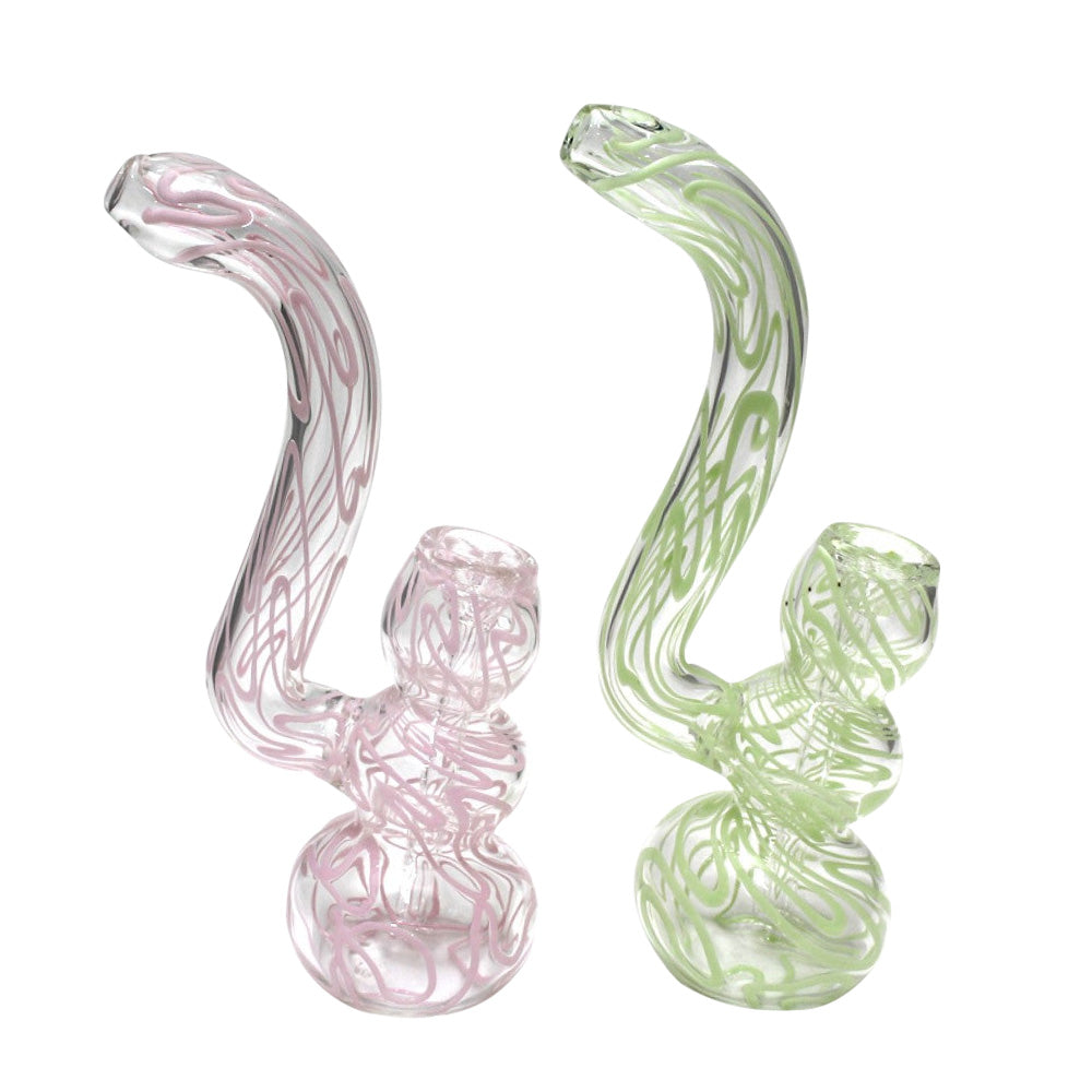 8-inch clear swirl color glass bubbler featuring vibrant swirl detailing, a transparent body, large-size design, and durable glass construction.