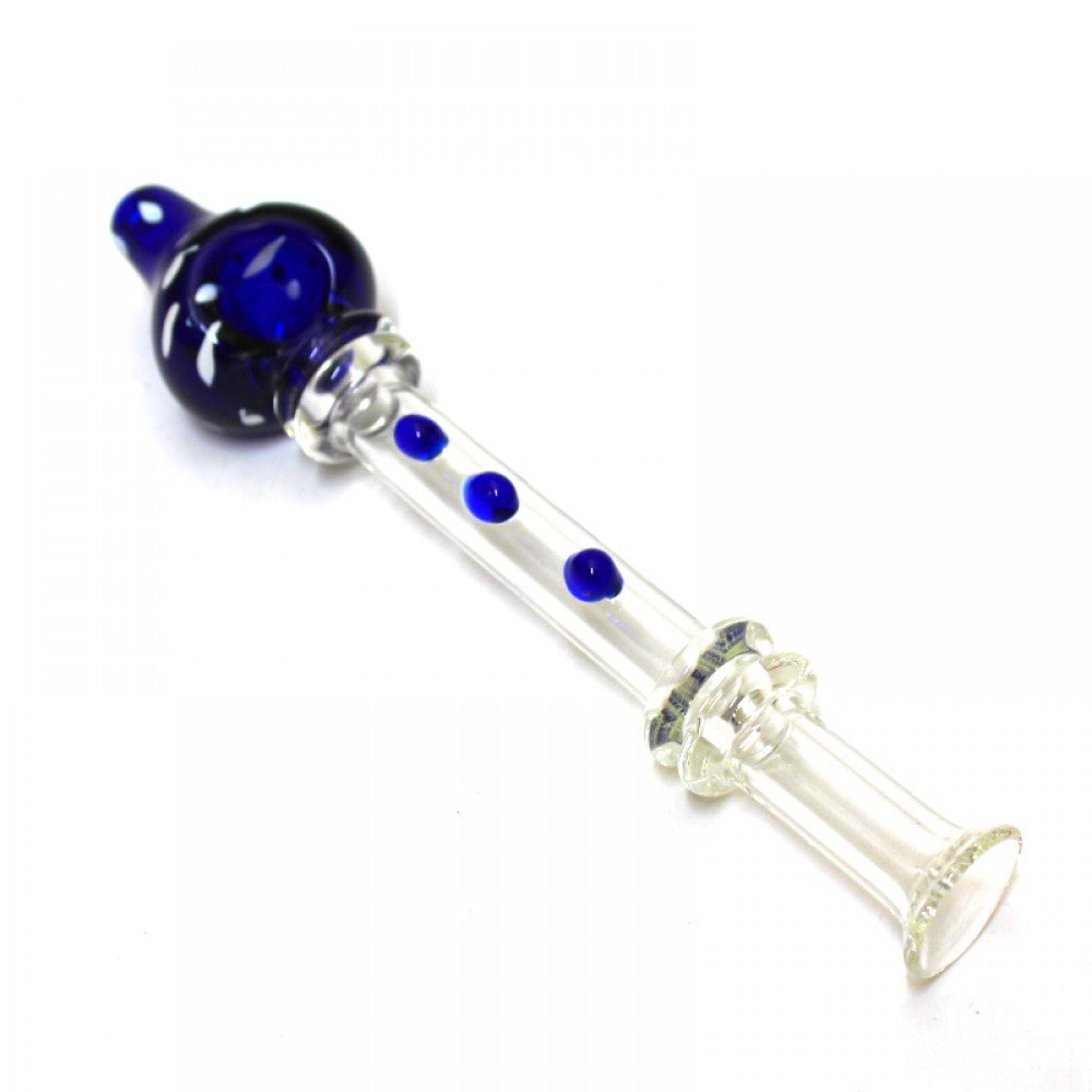 8-inch fancy design art steam roller glass pipe featuring artistic decorative glasswork, unique styling, sturdy heavy-duty construction, smooth polished finish, and an eye-catching design.