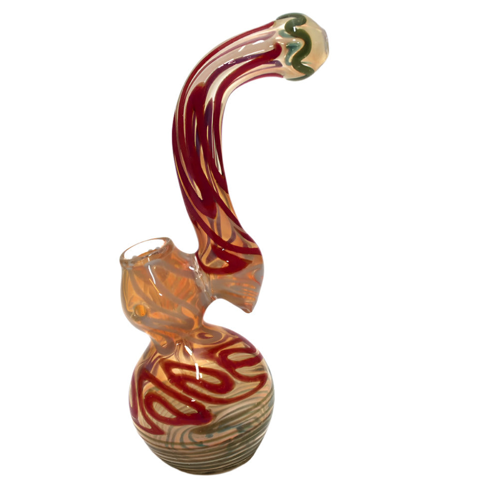 8-inch multi-color swirl heavy-duty Sherlock bubbler featuring a large base, vibrant artistic patterns, curved shape, and sturdy glass construction.