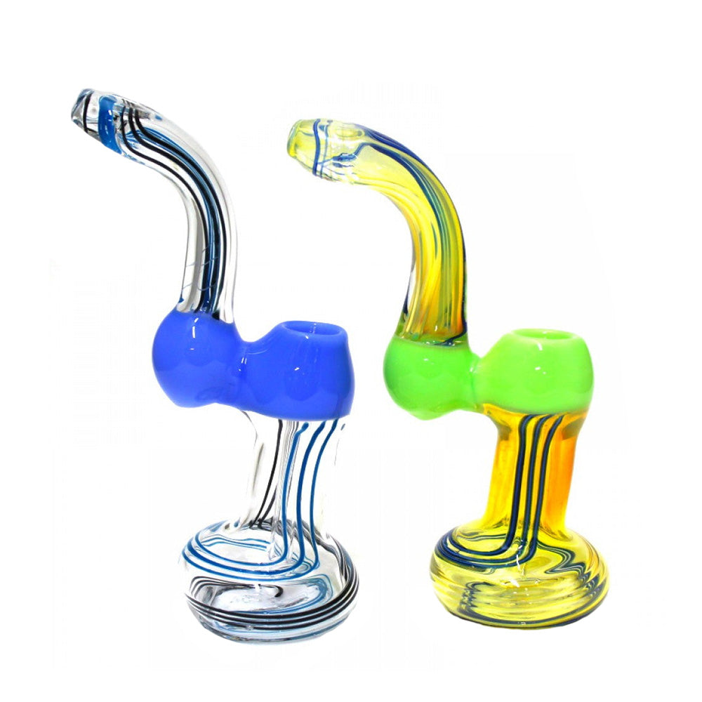 8-inch tube color clear swirl design glass bubbler featuring vibrant accents, artistic swirl detailing, large size, and durable glass construction.