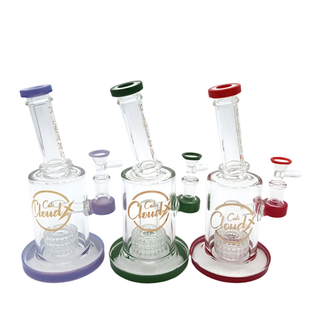 9-inch Cali Cloudx shower head percolator water pipe featuring durable glass construction, showerhead-style percolator, stable base, smooth polished finish, and sleek modern design.