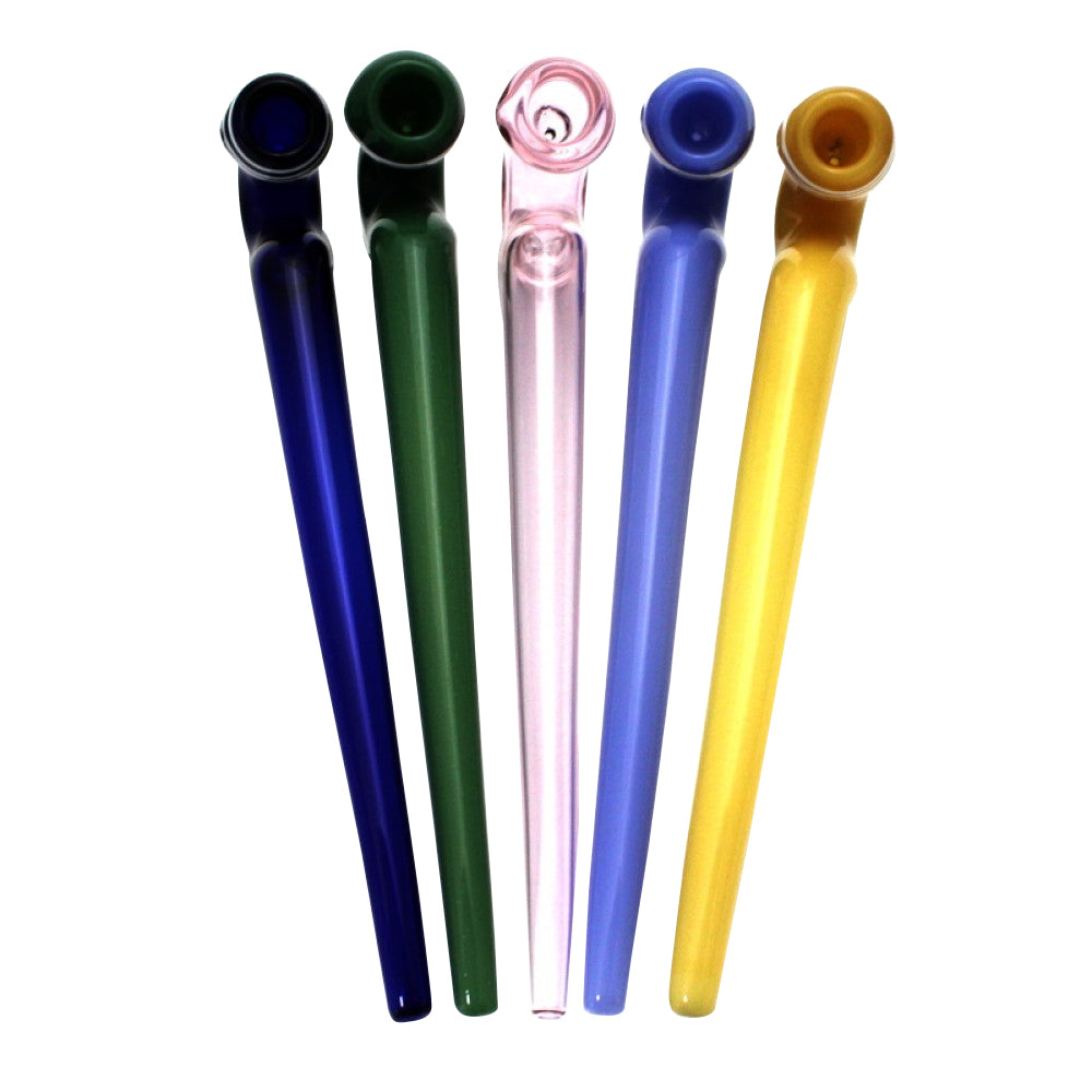 9-inch solid color heavy-duty Sherlock glass pipe featuring thick durable glass construction, a classic curved design, smooth polished finish, and bold solid-color styling.