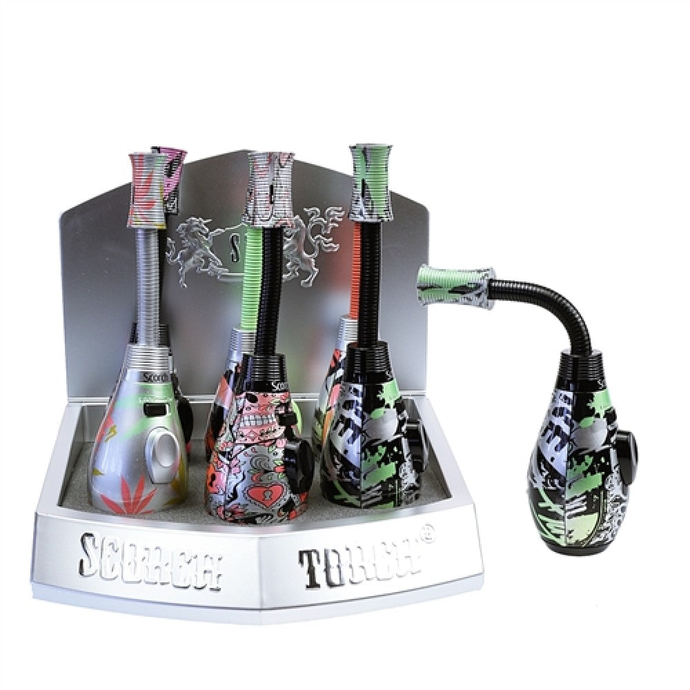 Scorch Torch - Ribbed Nozzle Bendable Torch Hold Button 2 Tone Asst Graffiti Leaf Design (6ct) Model : 61769
