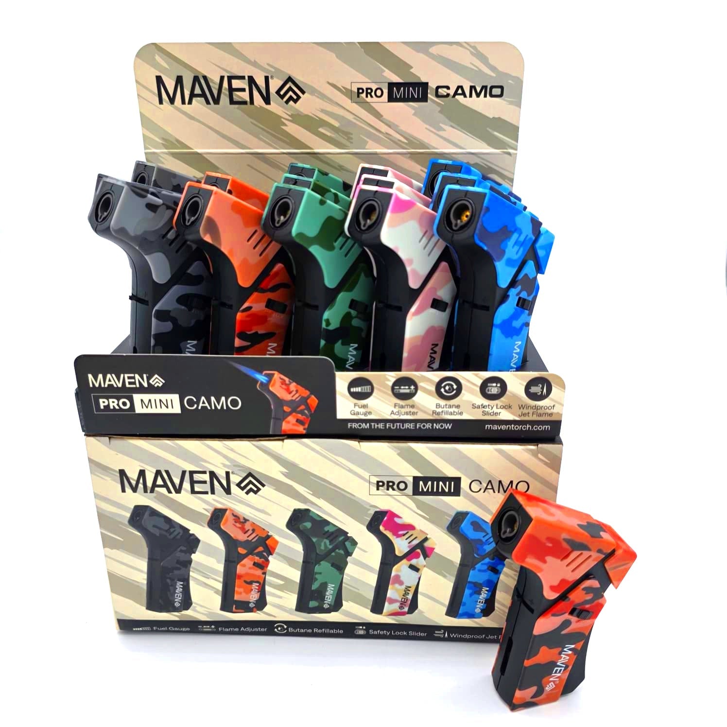 ITEM # 98-1171CM Maven Pro Mini Camo Torch 15 Pcs Per Pack