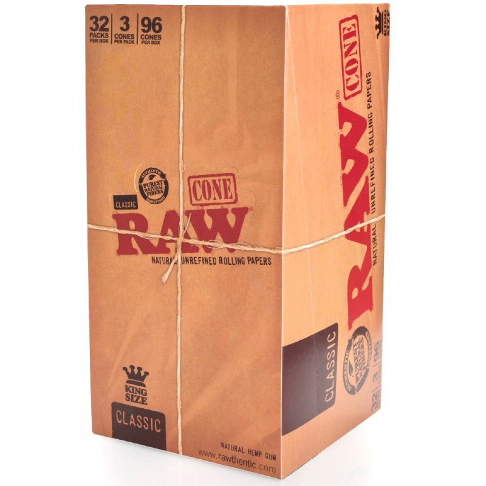 Raw Classic King Size -32 Packs Per Box /3 Cones Per Pack /96 Cones Per Box