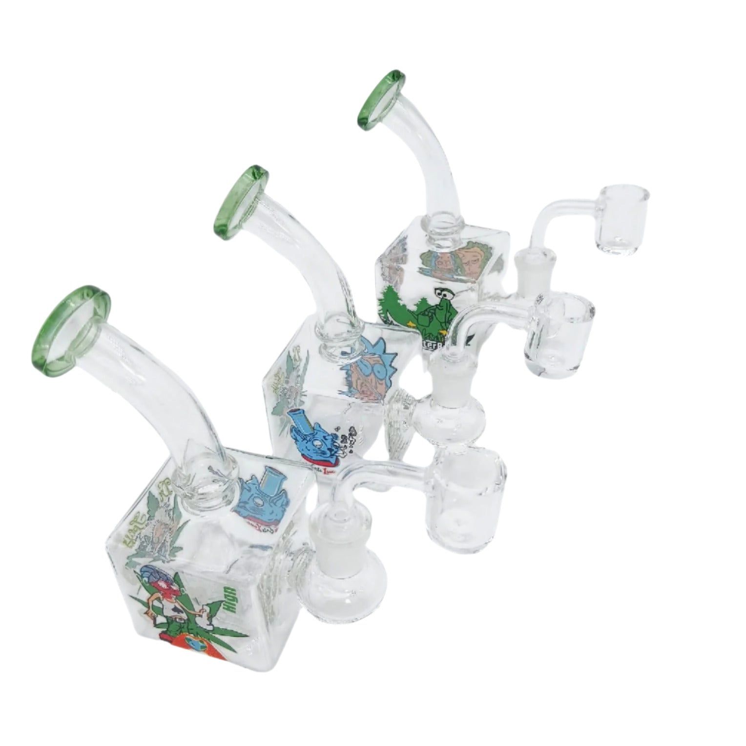5'' Square Shape Decal Dab Rig Water Pipe With 14 MM Male Banger
