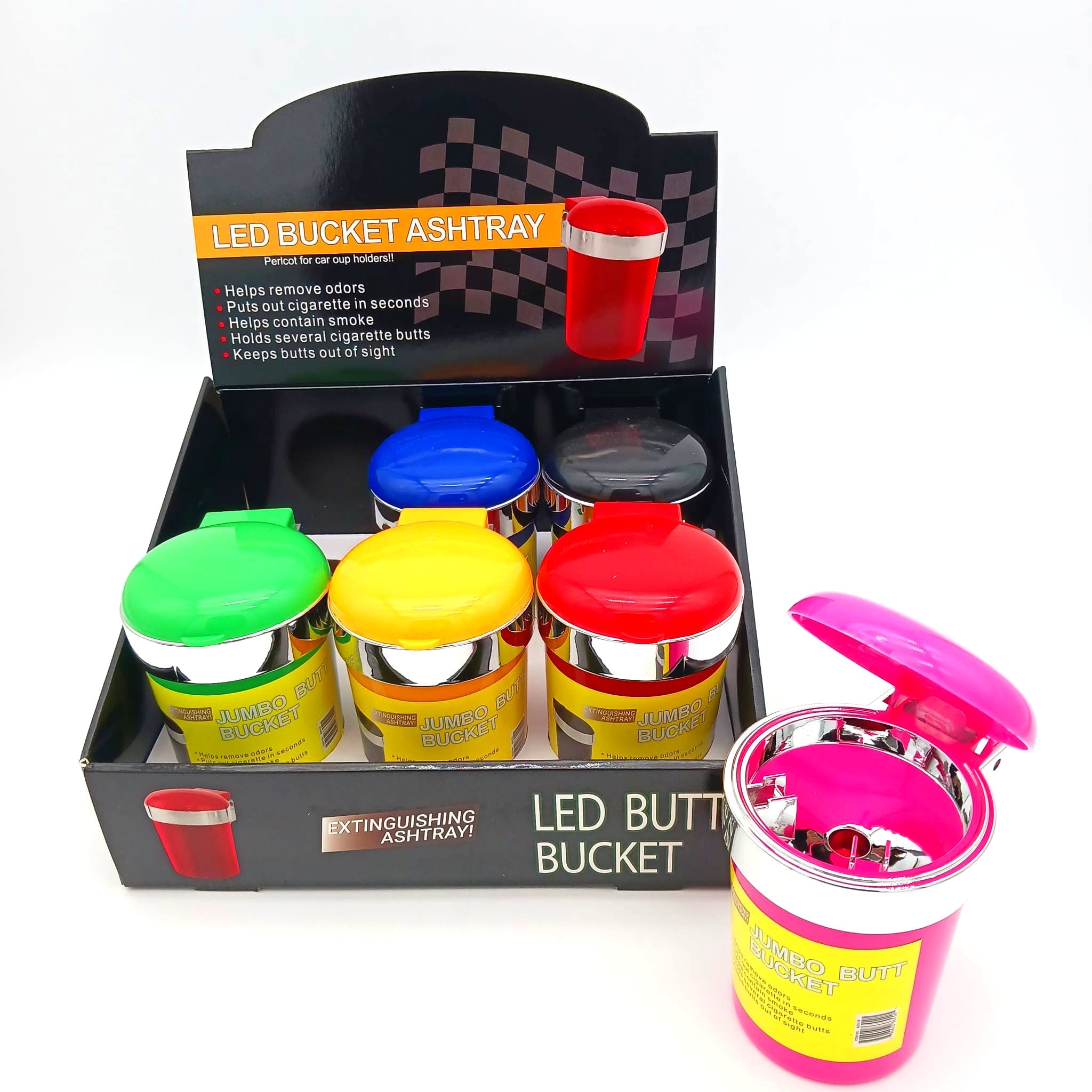 led jumbo butt bucket ashtray with lid