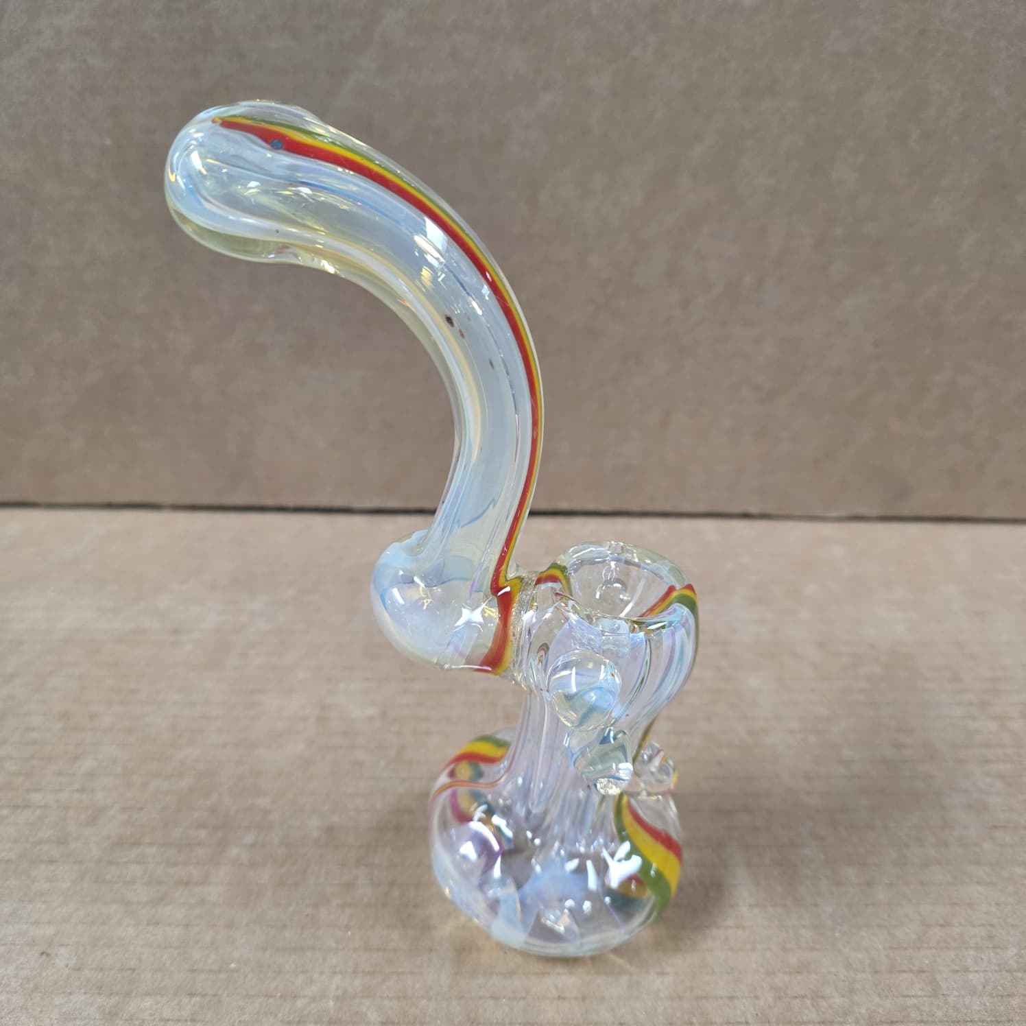 Gold fumed with rasta Color swirl heavy duty sherlock style bubbler