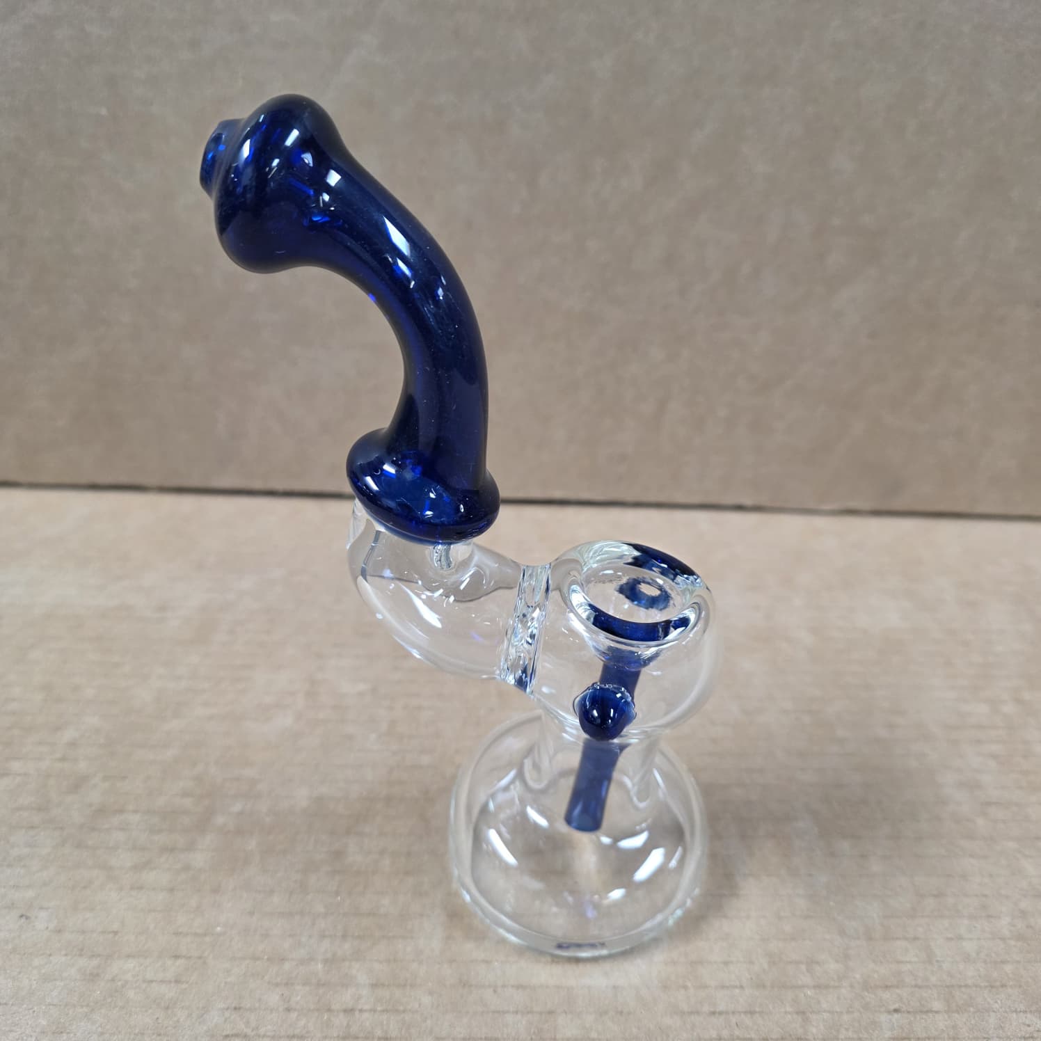 Transparent with blue color tube heavy duty sherlock style bubbler