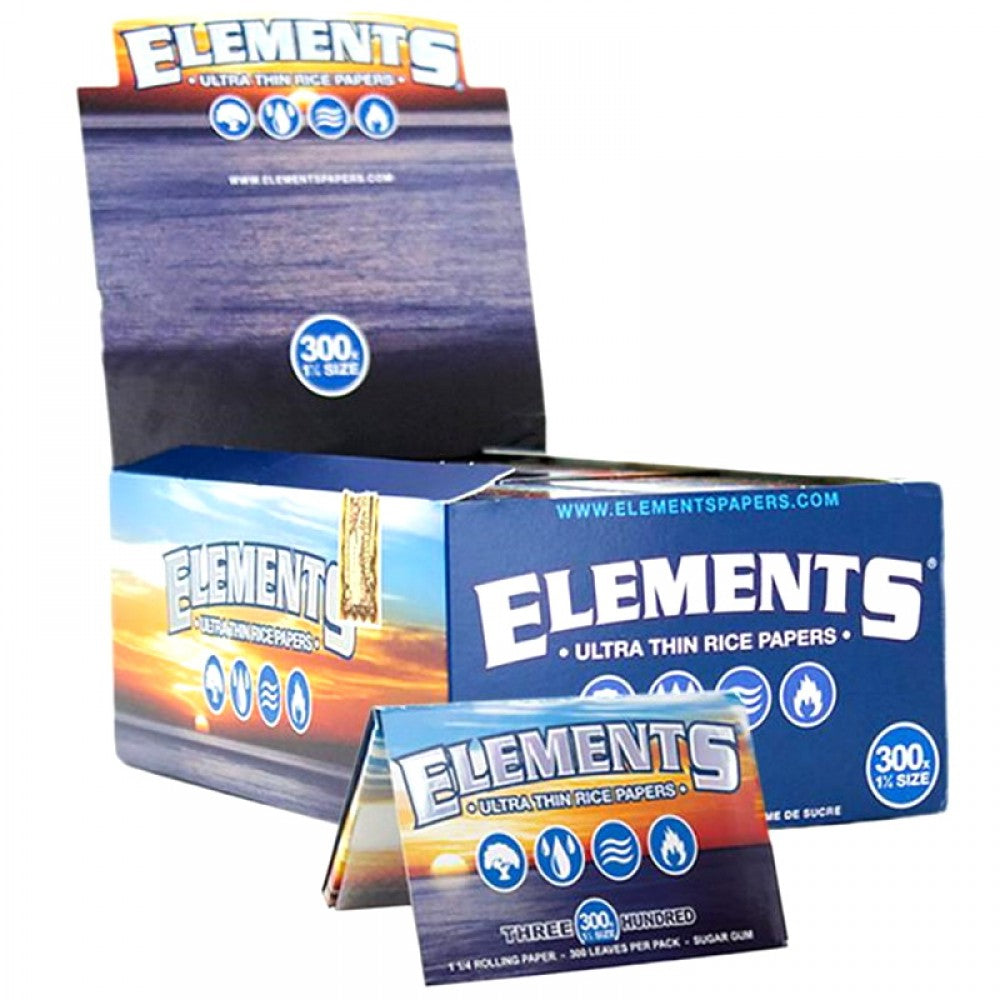 Element Ultra Thin Rolling Papers 1 1/4 Size featuring 300 papers per pack, lightweight construction, smooth texture, and convenient retail-ready packaging.