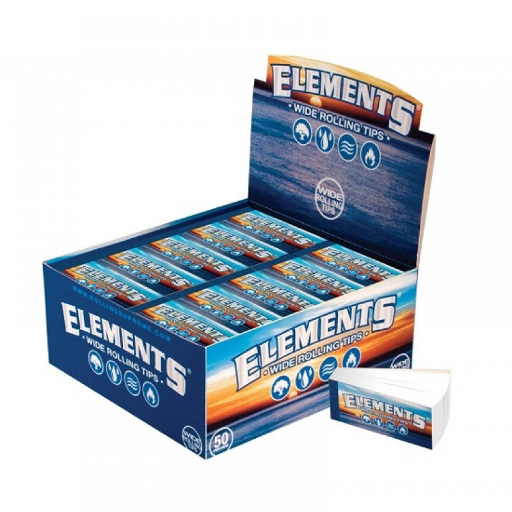 Elements Wide Tips 50 Count featuring a wide design, sturdy paper construction, convenient pre-cut format, and compact retail-ready packaging.