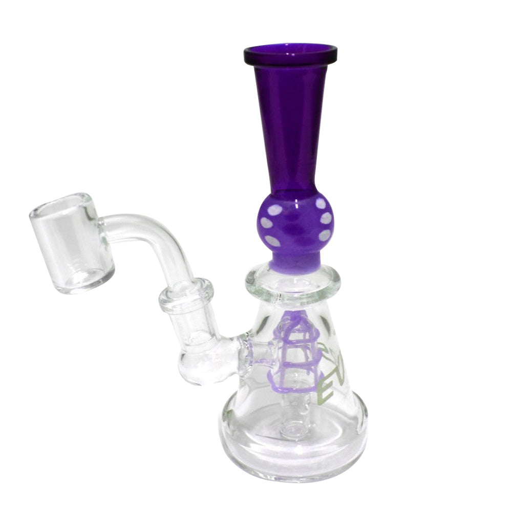 EVRST 6-inch Dotted Color Glass Dab Rig with 14mm Male Banger featuring a vibrant dotted pattern, durable glass construction, stable base, and compact design.