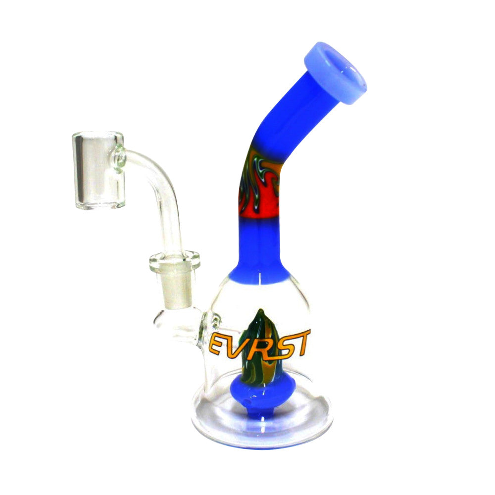EVRST 6-inch Zig Zag Tube Glass Dab Rig with 14mm Male Banger featuring a colorful tube design, durable glass construction, water filtration, and stable base.