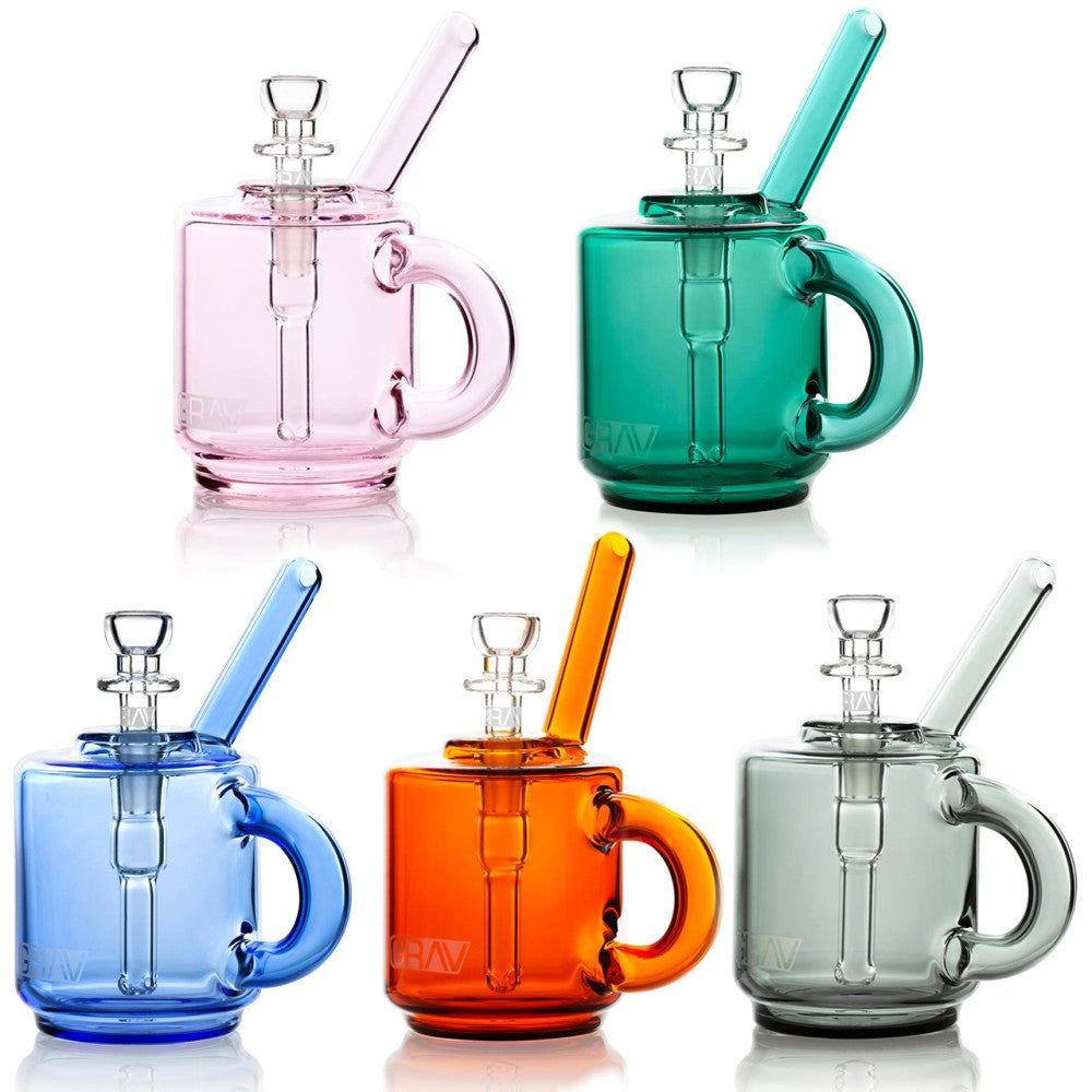 GRAV 16 oz coffee mug with branded design and comfortable handle