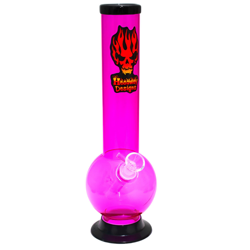 Headway Designs 12-inch Acrylic Bubble Straight Water Pipe with glass downstem and 14mm male bowl, featuring a durable acrylic body and glass-on-glass design.