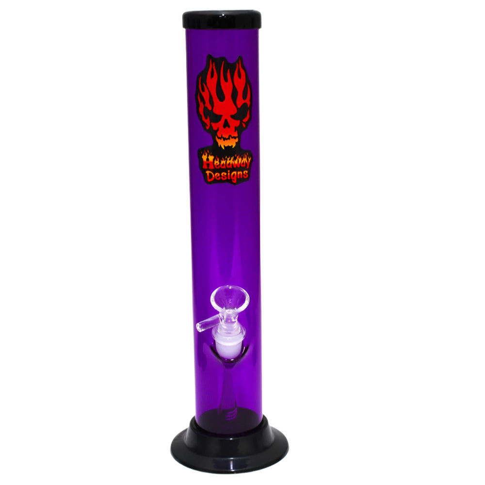 Headway Designs 12-inch Acrylic Straight Water Pipe featuring a glass downstem, 14mm male bowl, durable acrylic body, and glass-on-glass connection.