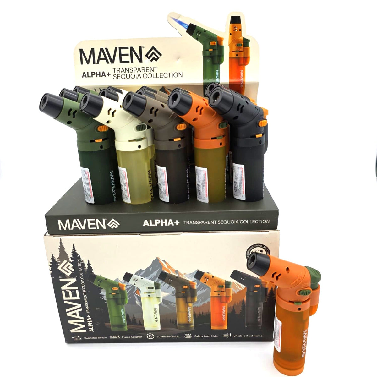 Maven Alpha + Sequoia Collection Transparent Torch, Item #98-1169TSQ, Featuring a Transparent Design and Modern Styling with 15 Pieces Per Pack for Retail and Wholesale Supply