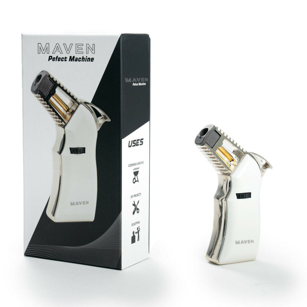 Maven Perfect Machine Torch Featuring a Distinctive Modern Body, Sleek Styling, and Signature Maven Branding, Ideal for E-Commerce Product Images and Retail or Wholesale Lighter Collections.
