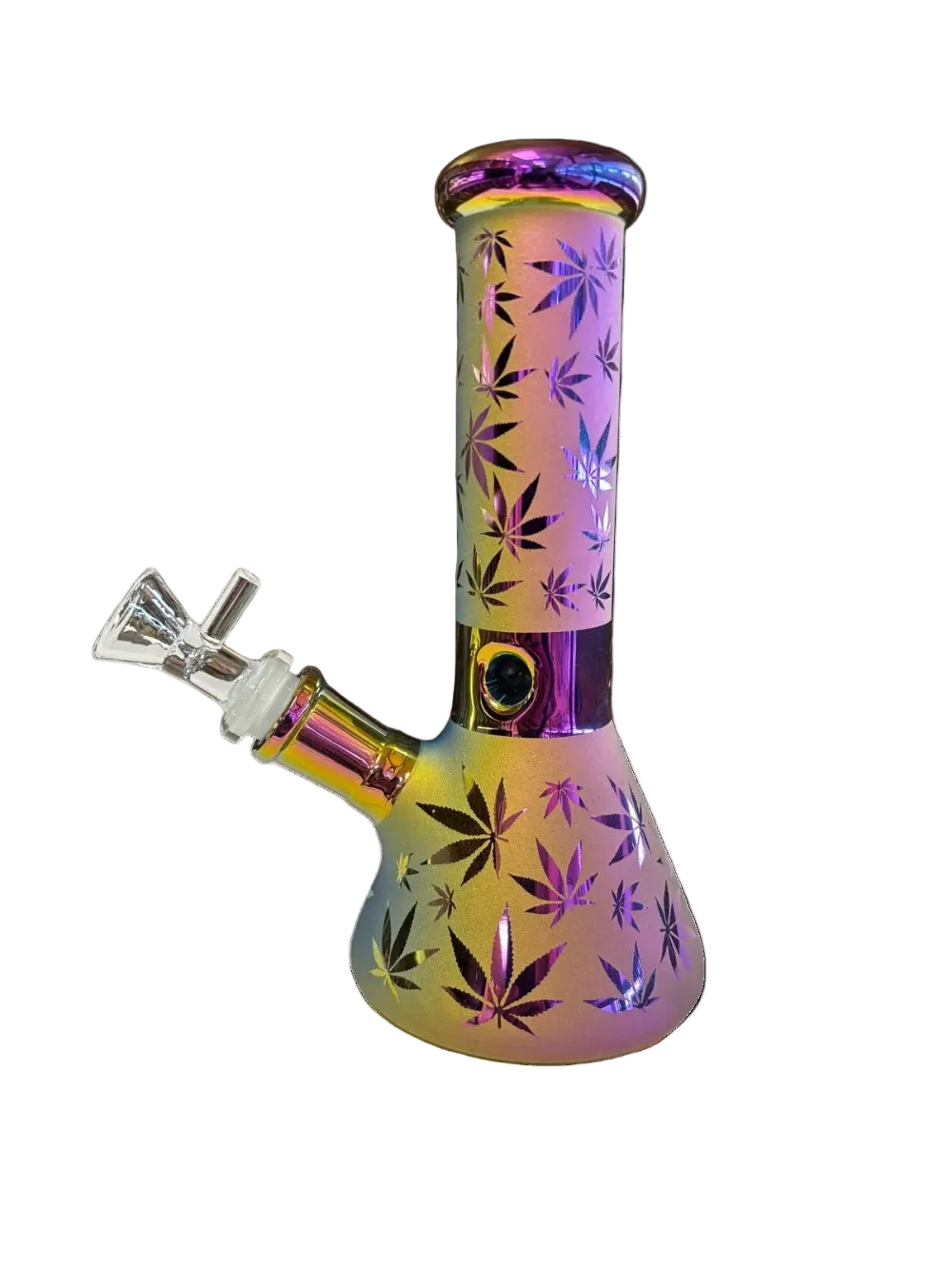 Metallic hemp leaf electroplated beaker base bong