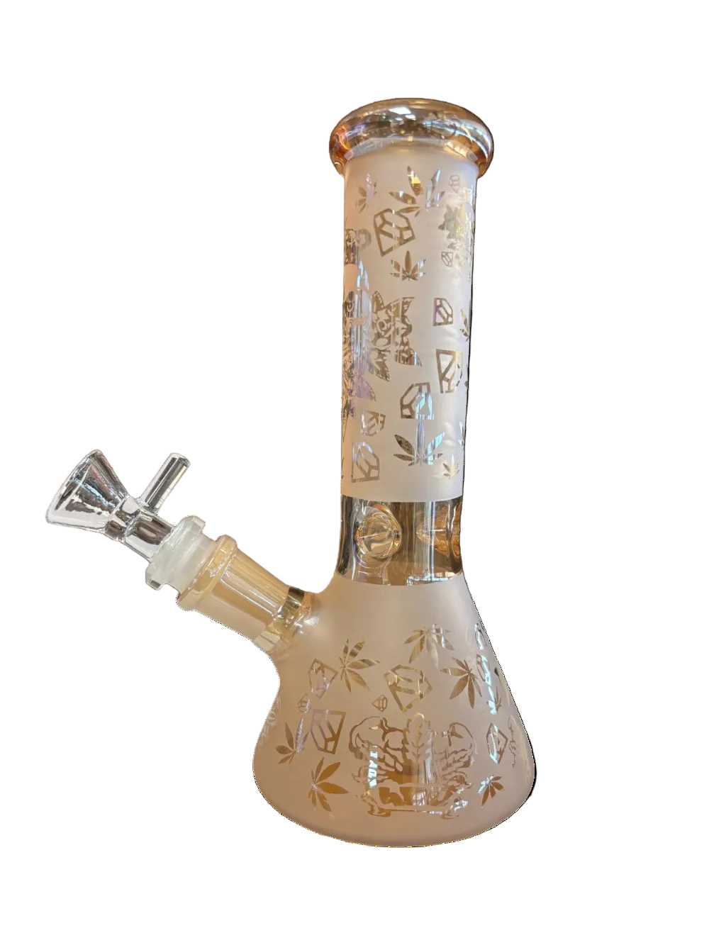 Metallic Hemp Leaf Water Pipe with Stylish Electroplated Beaker Base