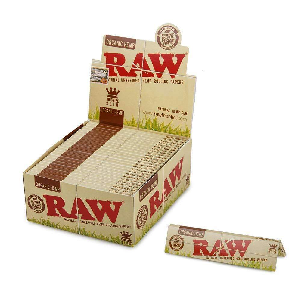 RAW Organic King Size Slim Rolling Papers Featuring Organic Hemp Paper, Natural RAW Branding, and 50 Packs Per Box for Retail and Wholesale Supply