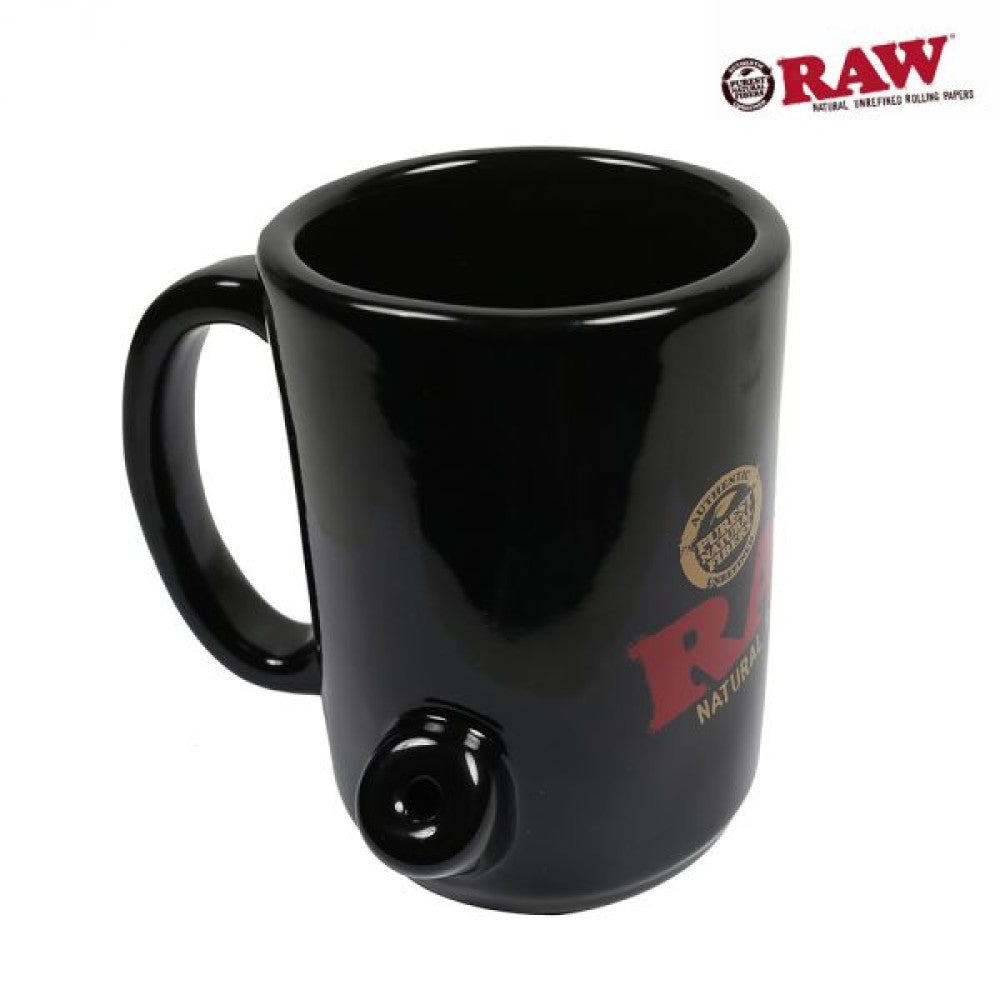 RAW Wake Up & Bake Up Coffee Mug Featuring Eye-Catching Printed Graphics and Classic RAW Branding, Suitable for Beverage Use, Gift Ideas, and Retail Merchandise Displays.