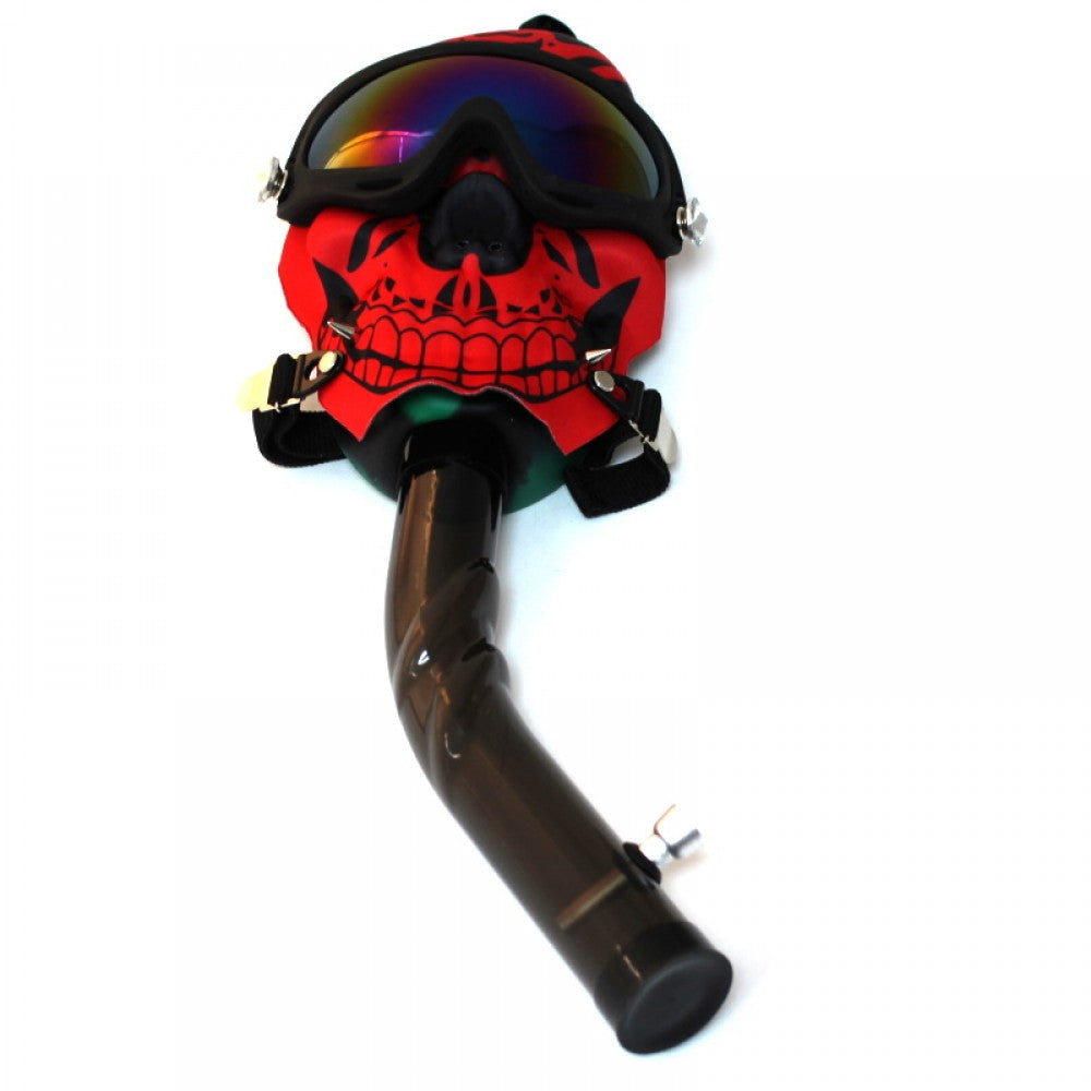 Skull Design Acrylic Gas Mask Water Pipe featuring a multi-color finish, detailed skull-inspired styling, durable acrylic construction, and sturdy base.