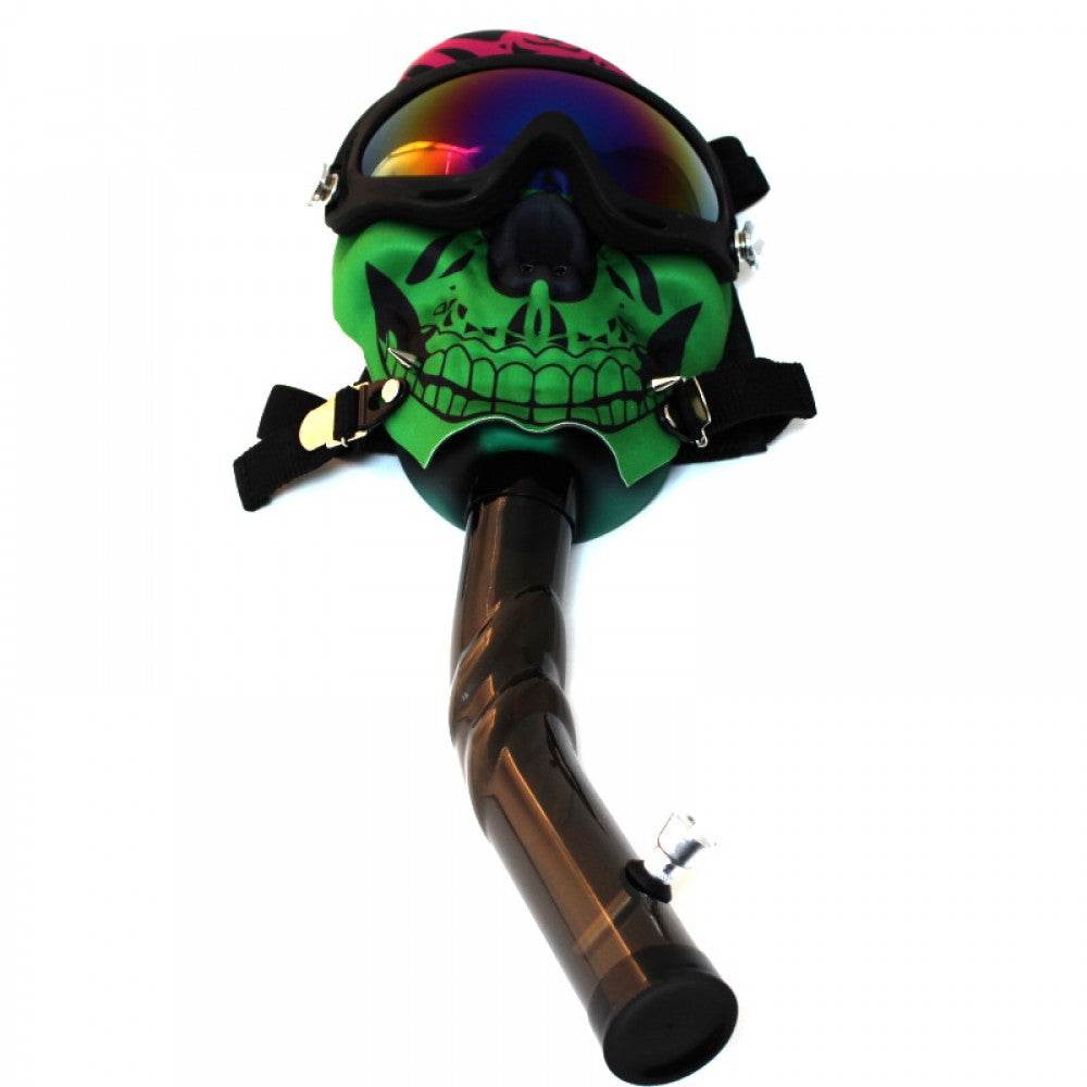 Skull Gas Mask Multi Color Acrylic Water Pipe featuring vibrant color accents, detailed skull-inspired design, durable acrylic construction, and a stable base.