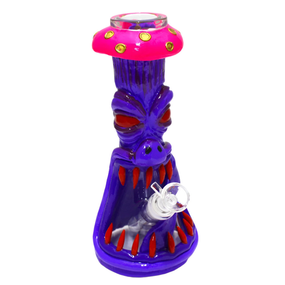 10.5 Inch Monster Decorated Glass Water Pipe with Eye-Catching Monster Artwork, Classic Beaker Base, and Stylish Glass Construction for Retail and Wholesale Collections.