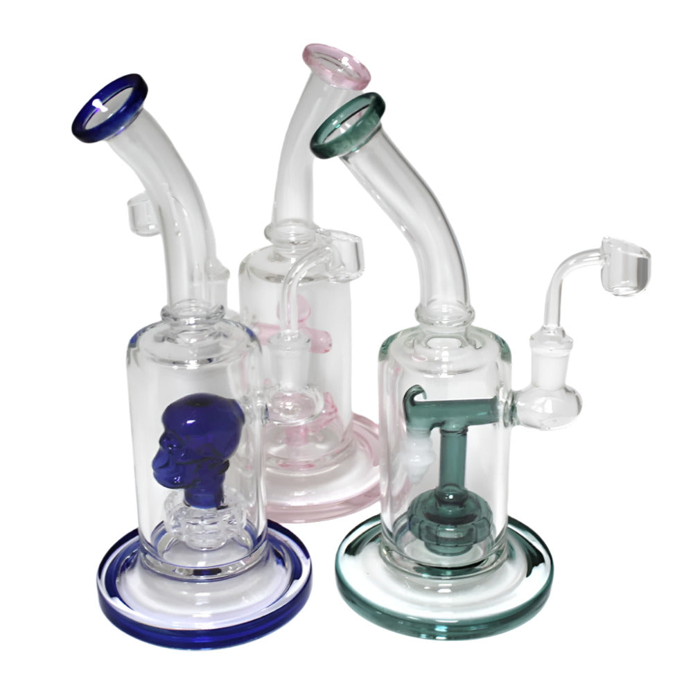 10 Inch Assorted Design Percolator Glass Water Pipe with 14mm Male Banger and Decorative Colorful Glass Details