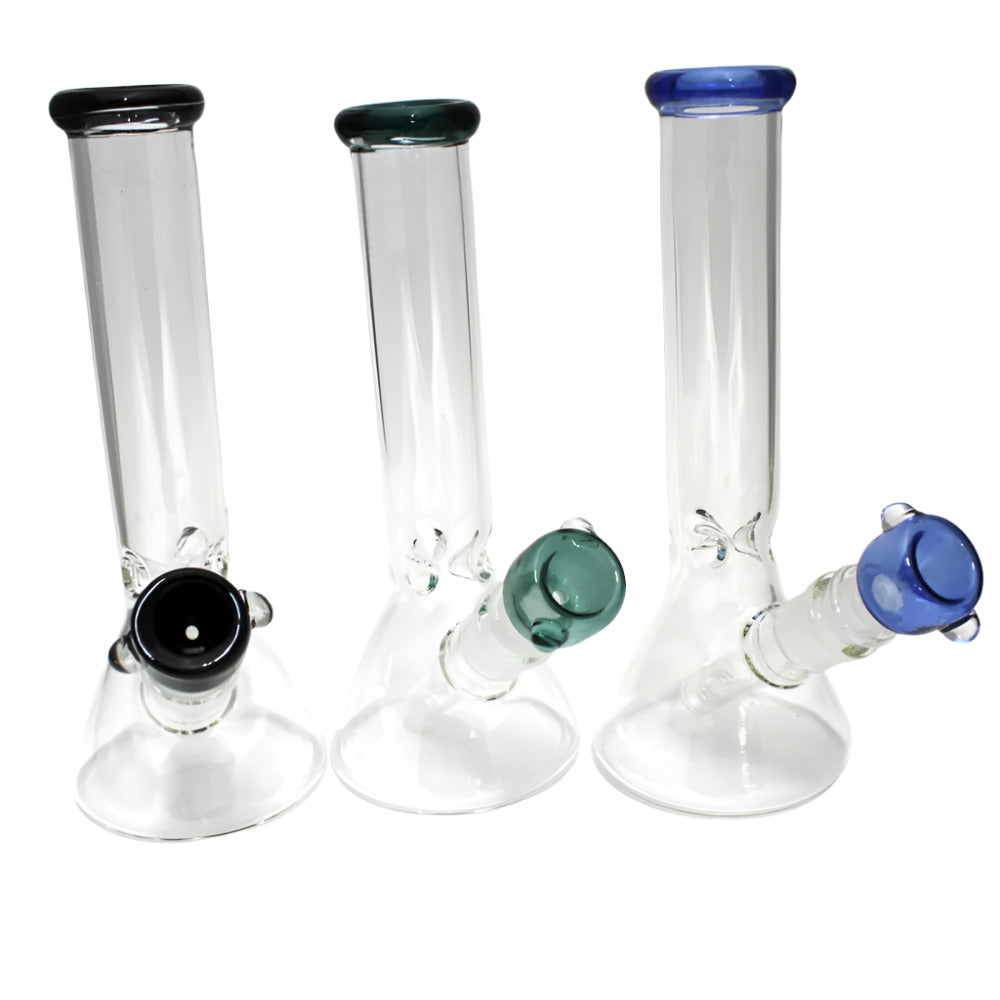 10 Inch Beaker Glass Water Pipe with Down Stem, 14mm Male Glass Bowl, Clear Glass Construction, and a Wide Beaker Base for Added Stability