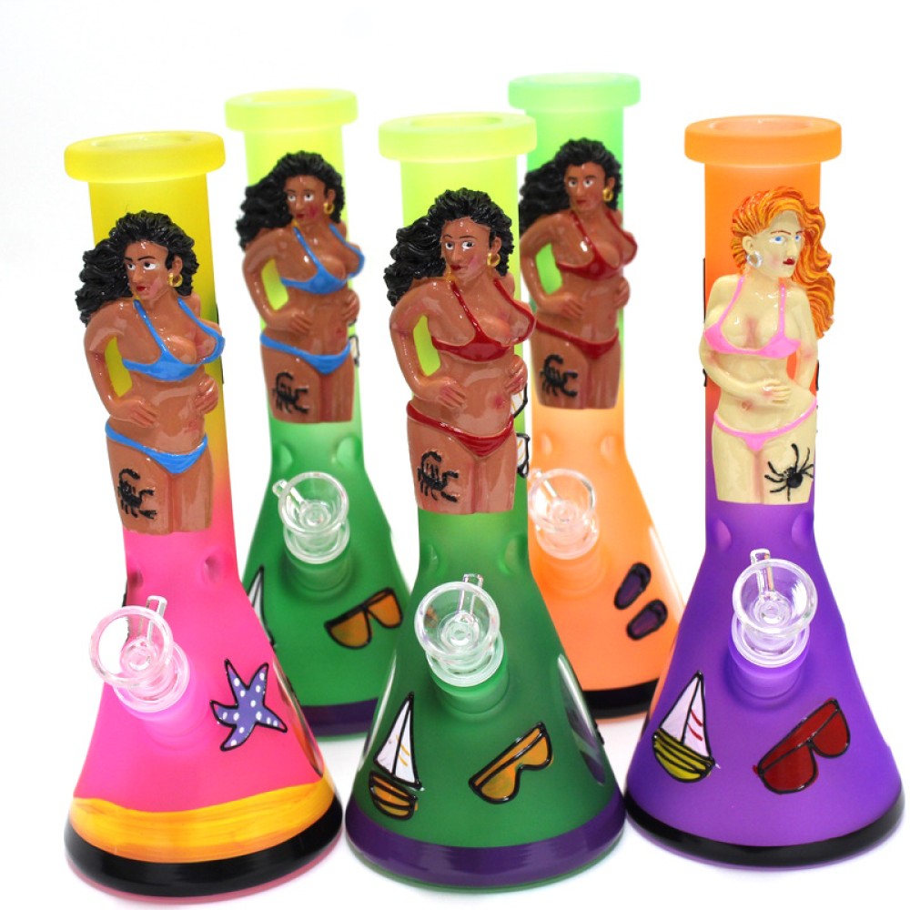 10 Inch Colorful Art Glass Water Pipe Featuring Vibrant Artistic Patterns, Decorative Glass Details, and a Stylish Design for Retail and Wholesale Supply