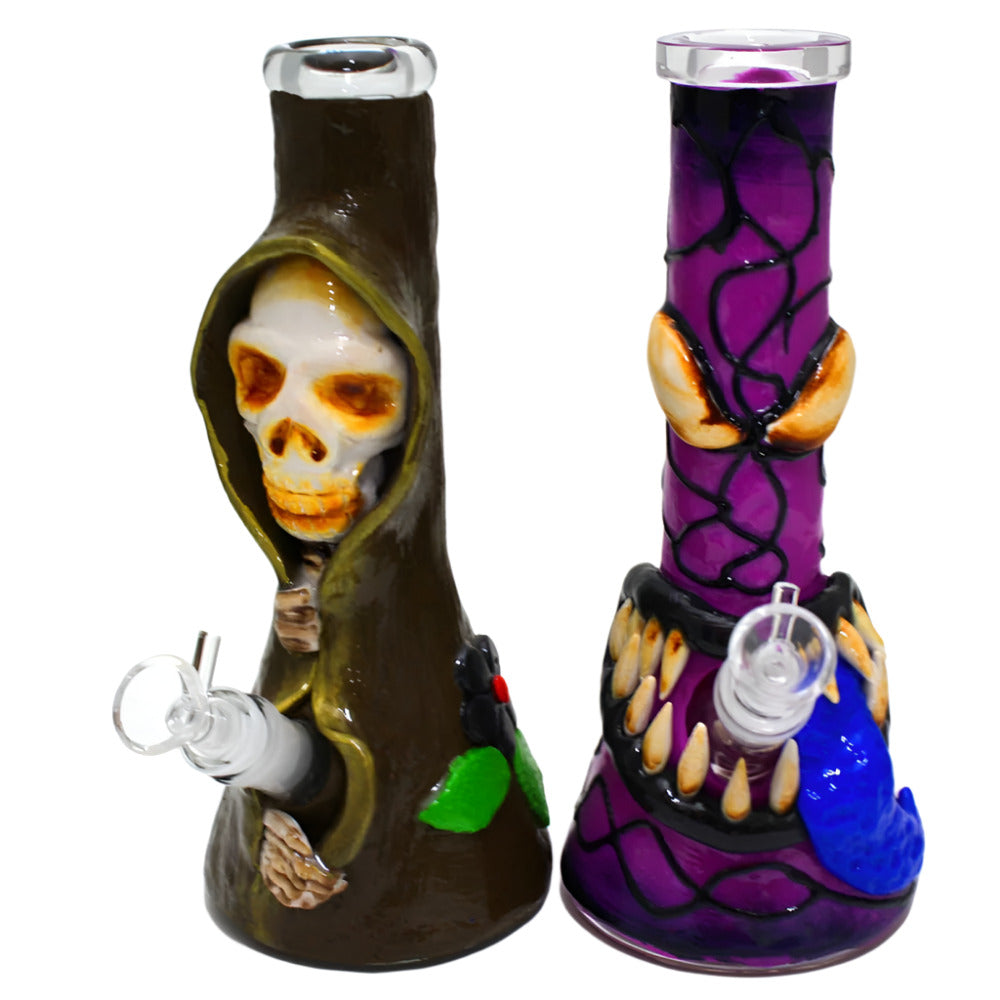10 Inch Decorated Art Design Heavy Duty Glass Water Pipe Featuring Colorful Decorative Patterns, Sturdy Glass Construction, and a Wide Base for Added Stability