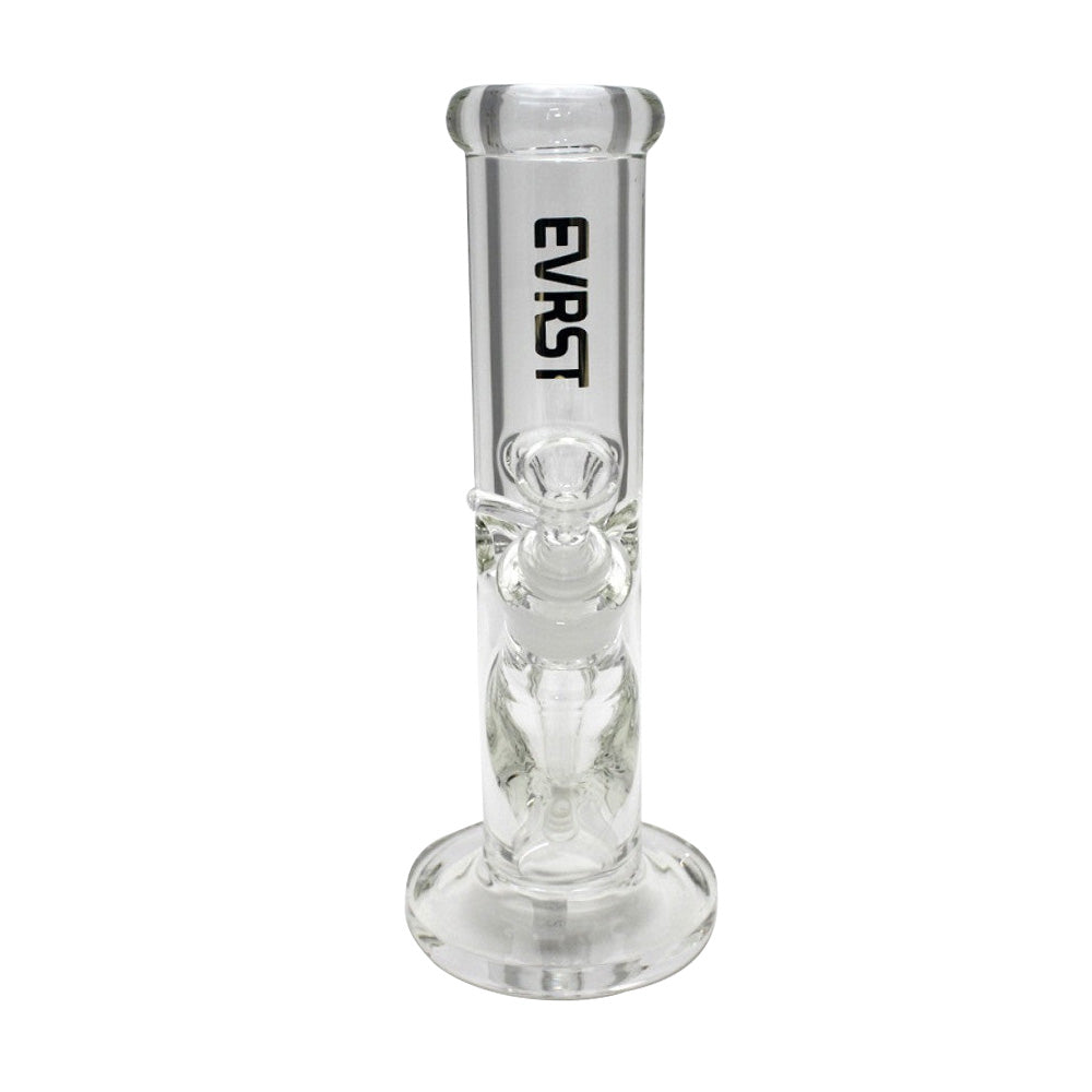 10-inch EVRST 9mm thick Straight Shooter Water Pipe featuring a flat bottom base, glass downstem, 14mm male bowl, and durable glass-on-glass design.