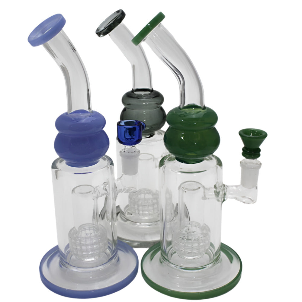 10 Inch Flat Bottom Tube Color Curve Glass Water Pipe Featuring Colorful Glass Accents, Glass-on-Glass Connections, a 14mm Male Bowl, and a Stable Flat Base for Retail and Wholesale Supply