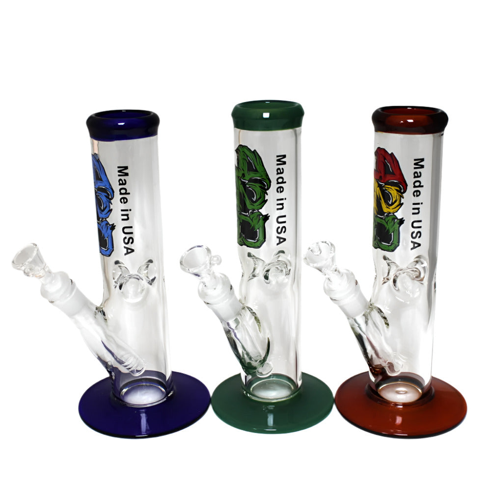 10 Inch Flat Bottom Straight Glass Water Pipe with Colorful Tube Design and Stable Base for a Stylish Appearance