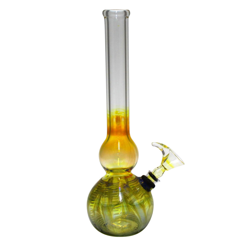 10-inch Gold Fumed Beaker Art Design Water Pipe featuring a distinctive fumed glass finish, artistic design, stable beaker base, and water chamber.