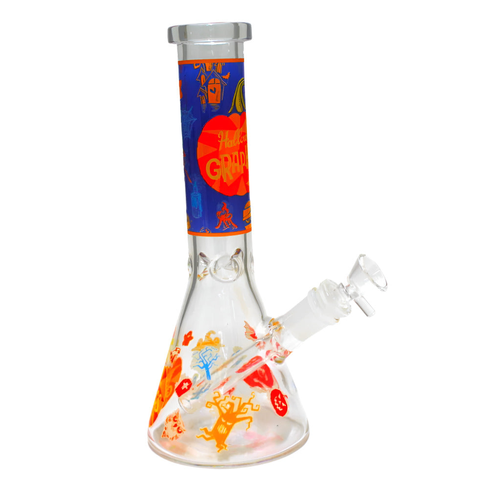 10 Inch Glass Water Pipe with Decorative Decal Design and Colorful Printed Graphics